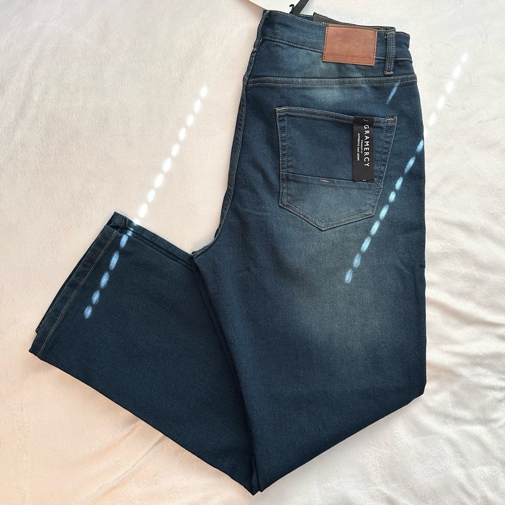 French Connection Denim Mens Gramercy Straight Fit Jeans 36x32 Medium Wash